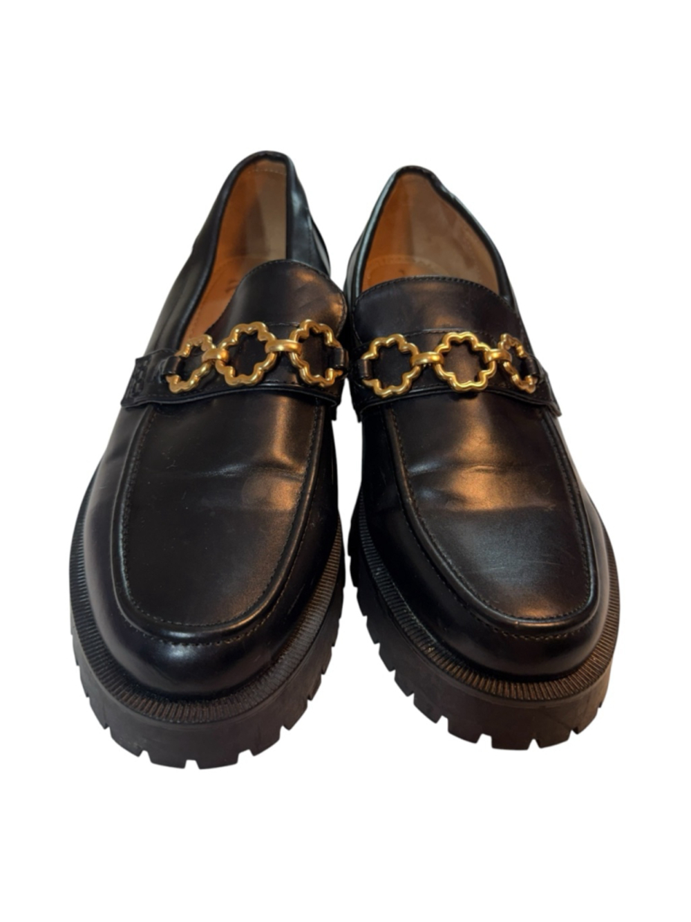 Sam & Libby Black Platform Loafers Gold Chain Detail Chunky Lug Sole Women’s 9 - Picture 2 of 5